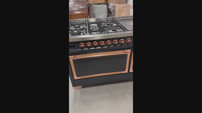 Luxury 48 inch retro Italian freestanding double oven gas range with copper knobs and French top by ILVE