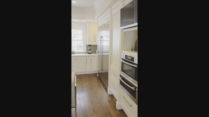 “The Clarendon” Transitional White & Grey Kitchen with Island and Wolf Appliances