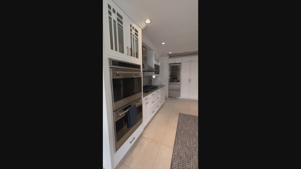 Load video: "The Roxbury" Transitional White Kitchen with Island &amp; Sub-Zero Refrigerator