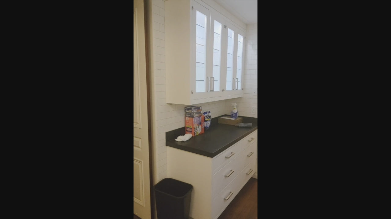 Load video: Premier Custom-Built Transitional White Dry Bar with Ice Maker