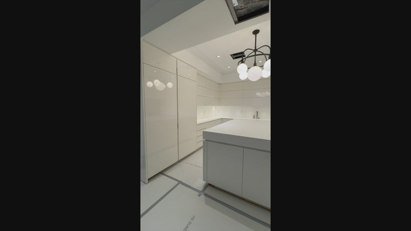 Poliform modern glossy white kitchen cabinets with island and Miele appliances