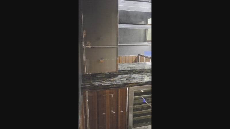 St. Charles Modern Metallic Glossy Veneer & Polished Nickel Wet Bar with Stone Countertops & True Residential Appliances