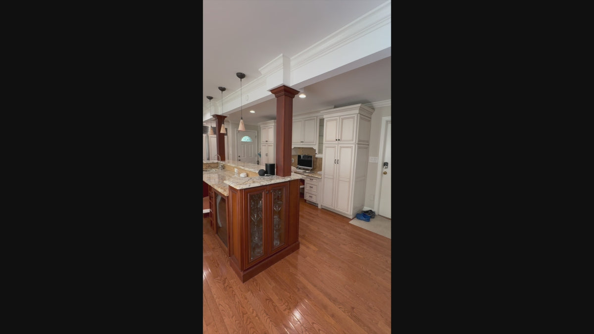 Load video: The Chester traditional white kitchen with central island and built-in desk area