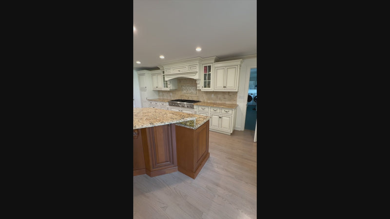 The Montacute traditional off white kitchen with natural wood central island