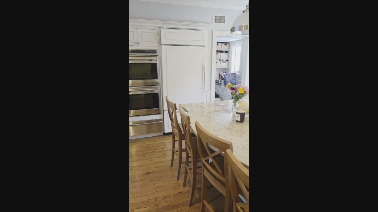 Load video: Custom Traditional White Kitchen with Island, Granite Countertops and Appliances